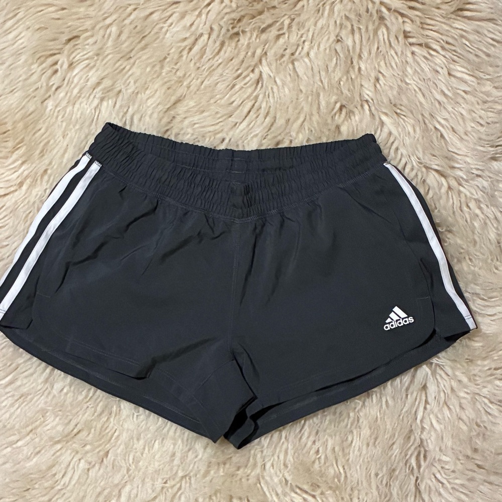 Adidas Charcoal Gray and white Women's Pacer 3 Stripe Gym Shorts